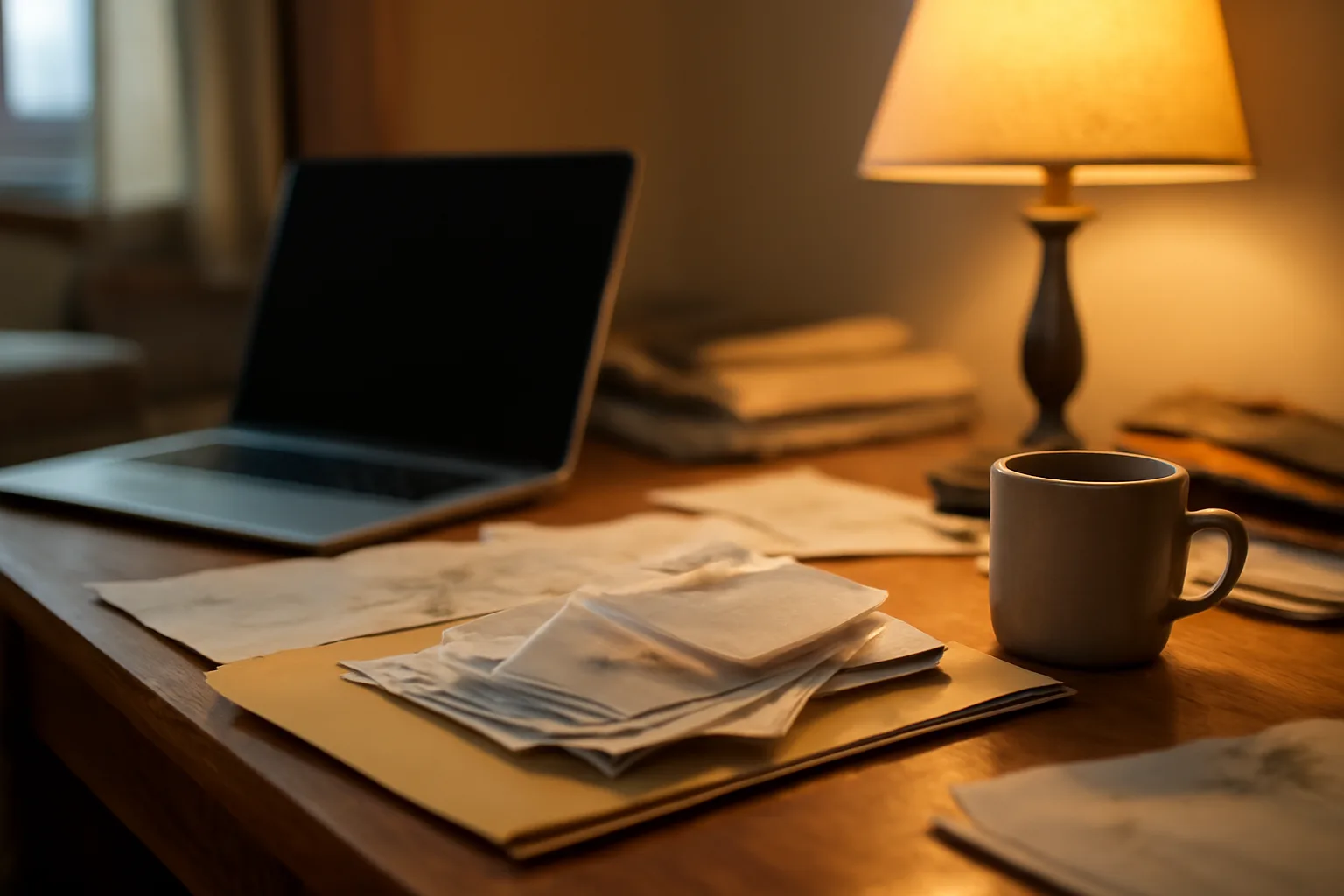 Volunteer treasurer's desk at night while reviewing nonprofit filing deadlines and paperwork