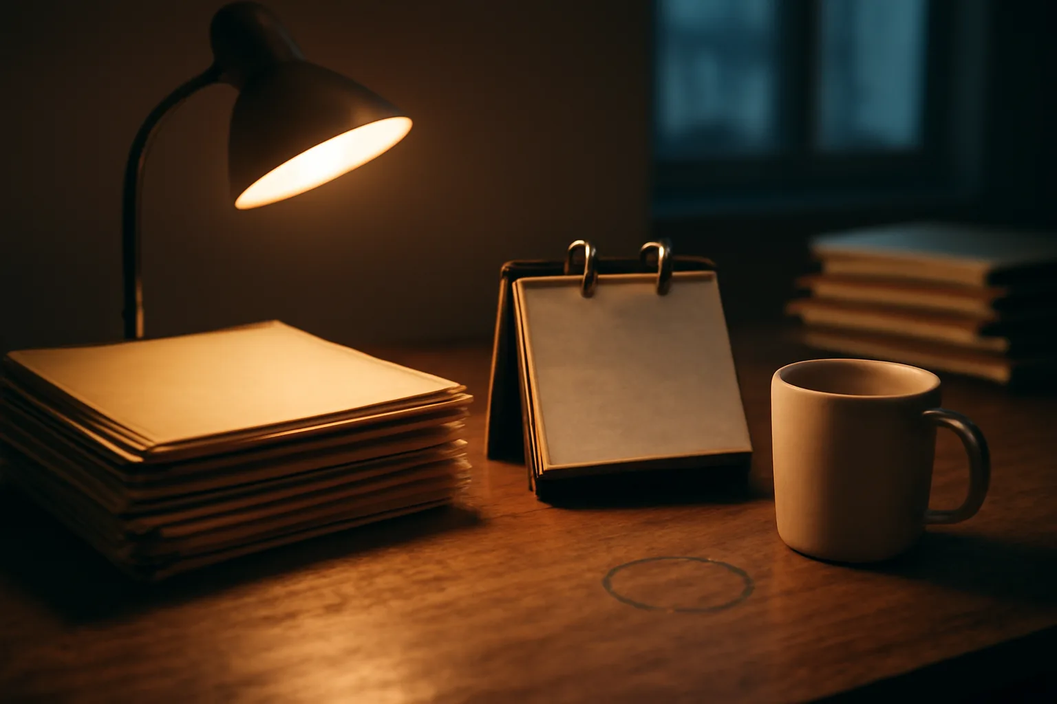 Volunteer treasurer's desk with folders and a calendar, evoking filing form 990-n late