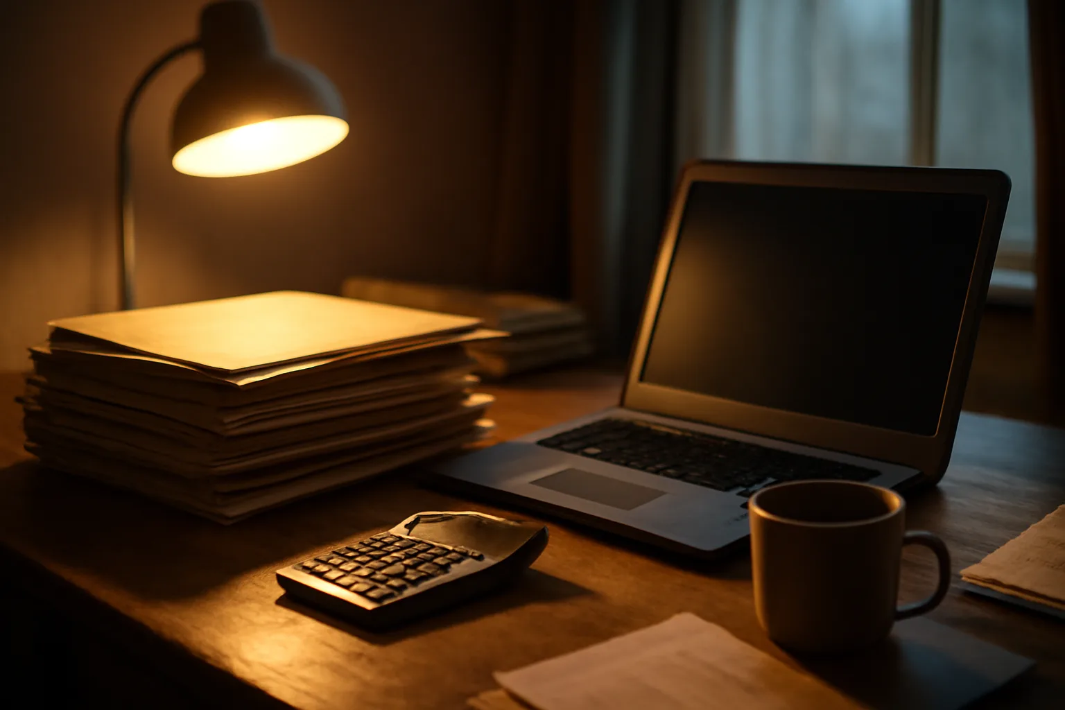 Volunteer treasurer's desk with folders and laptop, researching the 990-N filing due date