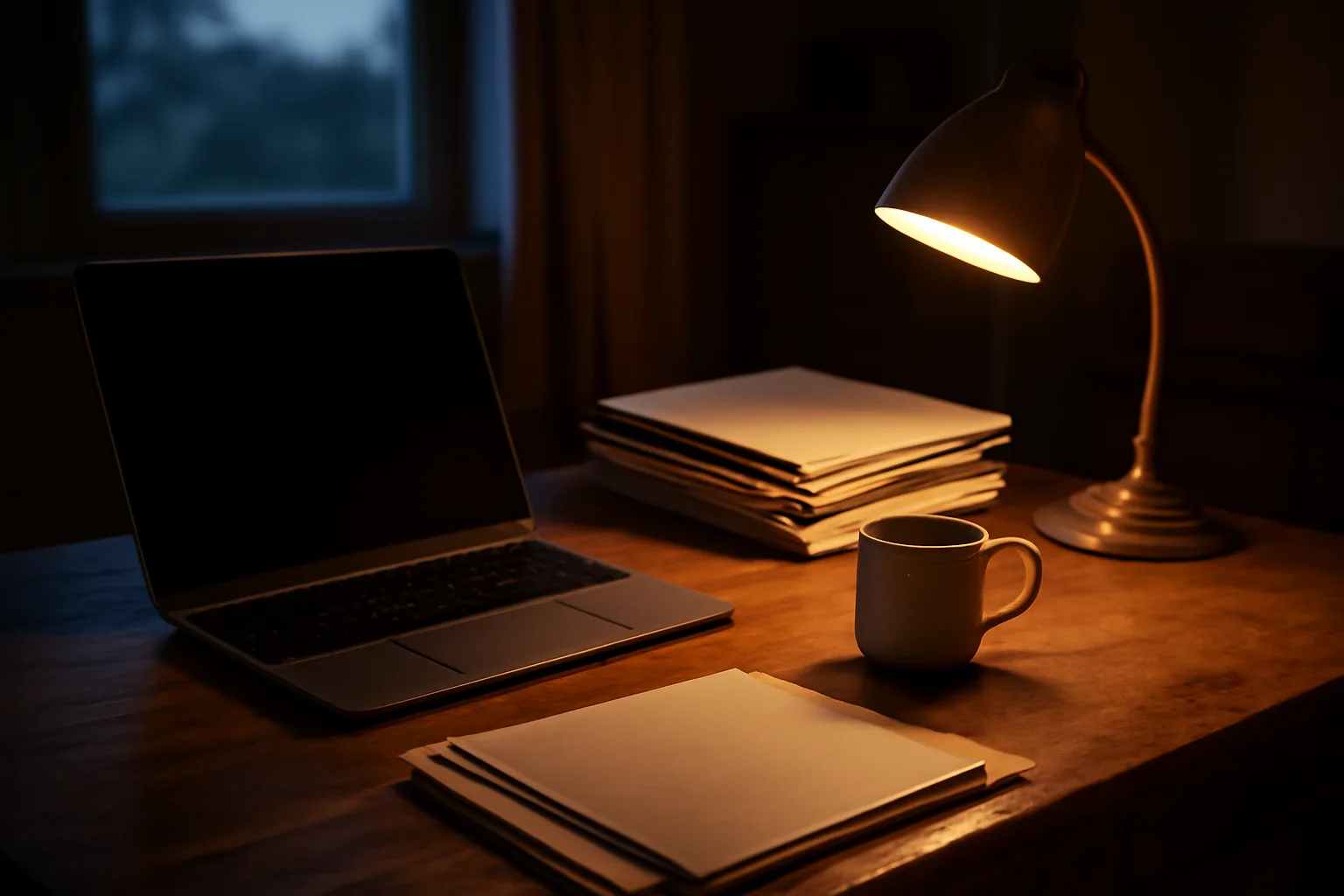 Treasurer's desk with laptop and financial records for reviewing past filing years