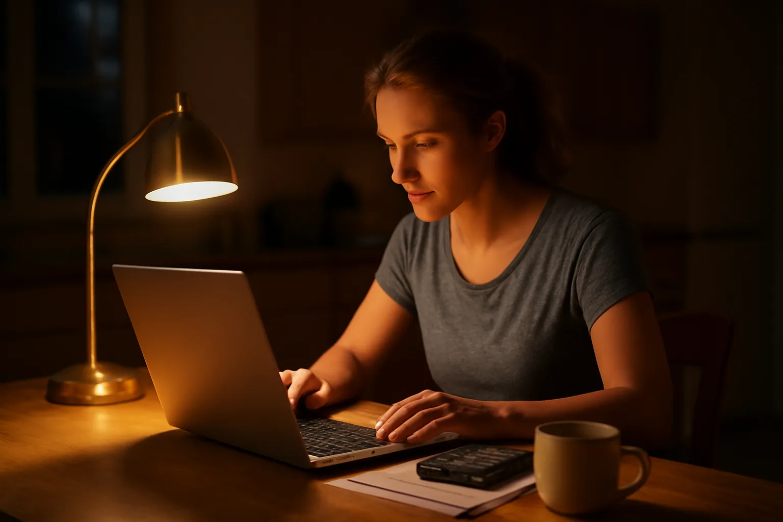 Volunteer treasurer working on a laptop at home while filing 990-N online