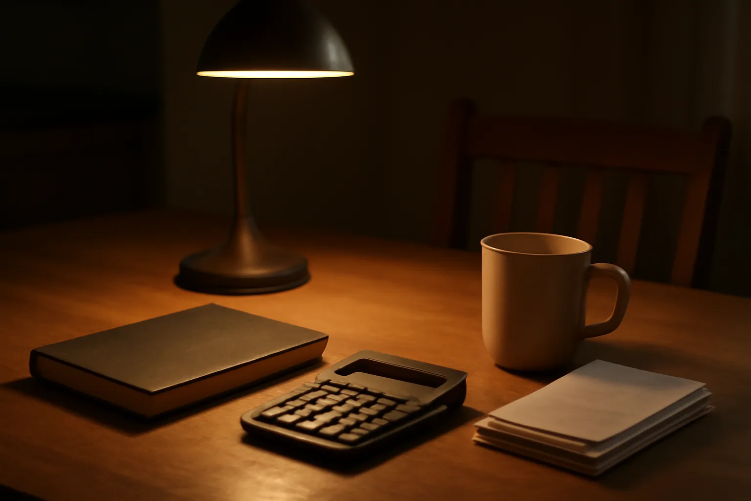 Ledger, calculator, and bank statements on a table while filing final 990-n