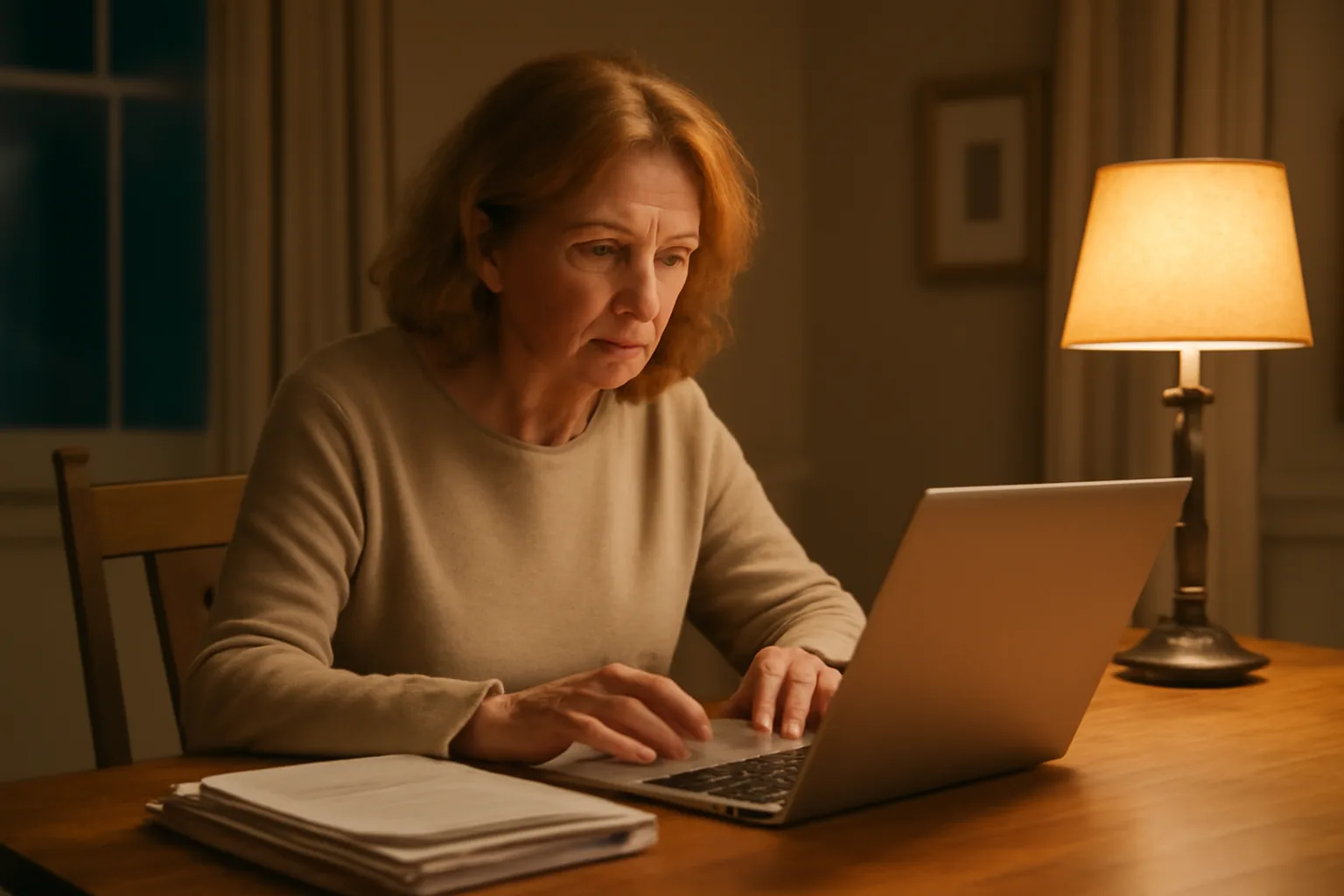 Volunteer treasurer working at a laptop with bank statements while preparing a Form 990 e-file