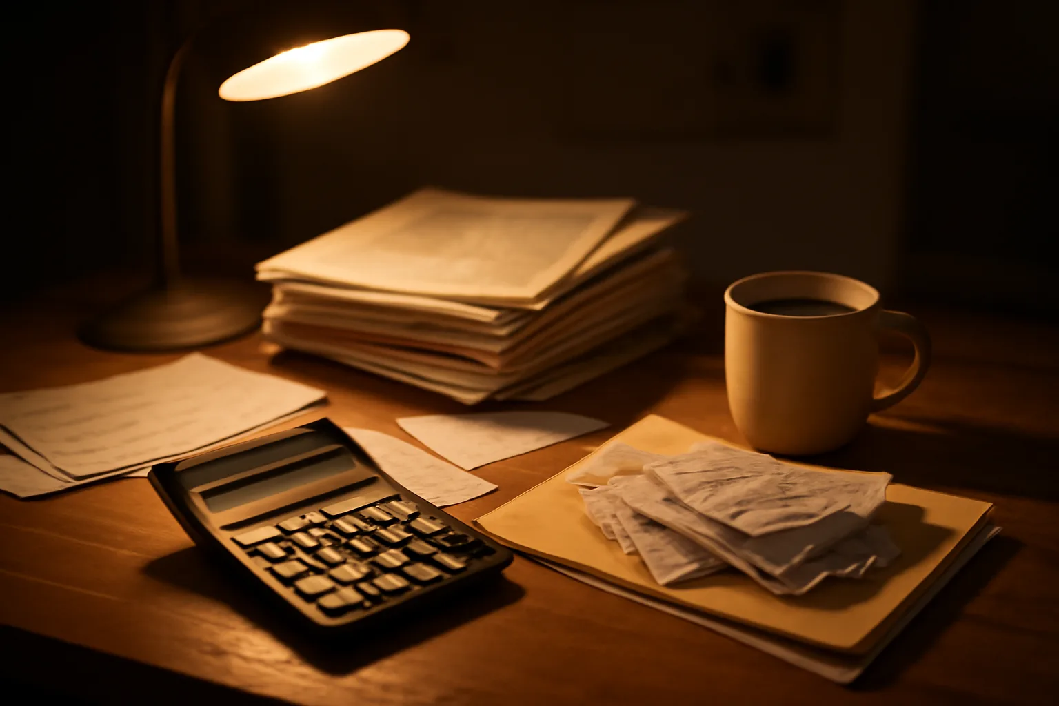 Volunteer treasurer's desk with bank statements and calculator while preparing Form 990-EZ requirements