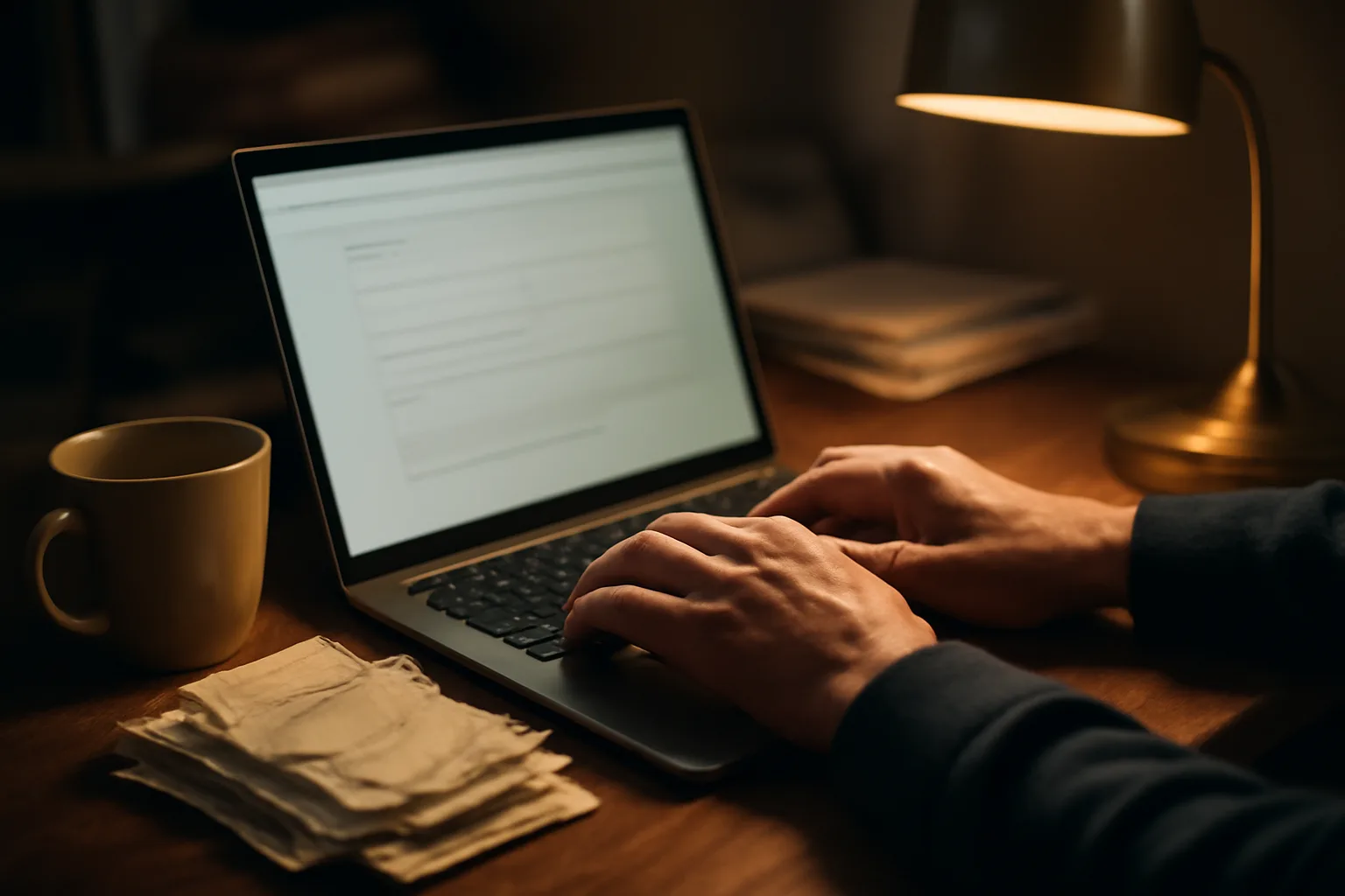 Volunteer treasurer typing on a laptop at home while filing form 990-n electronically