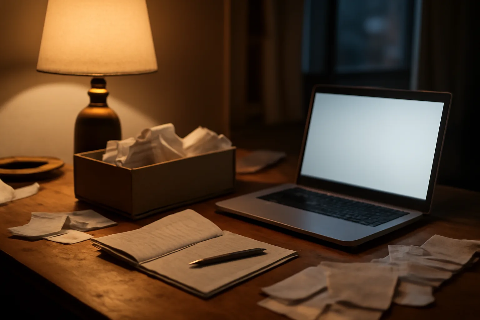Volunteer treasurer's kitchen table with laptop, receipts, and checkbook for filing paperwork
