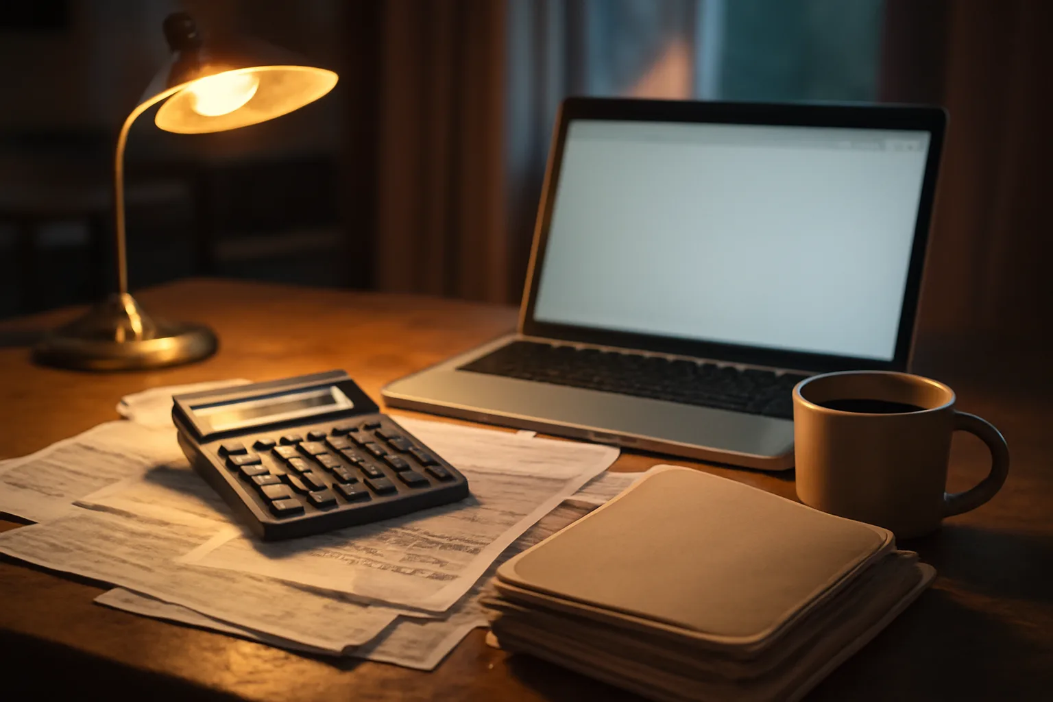 Treasurer's desk with laptop, calculator, and paperwork prepared for IRS 990-N filing