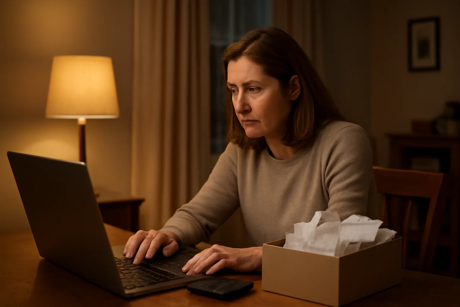 Volunteer treasurer reviewing paperwork and a laptop at home for nonprofit filing