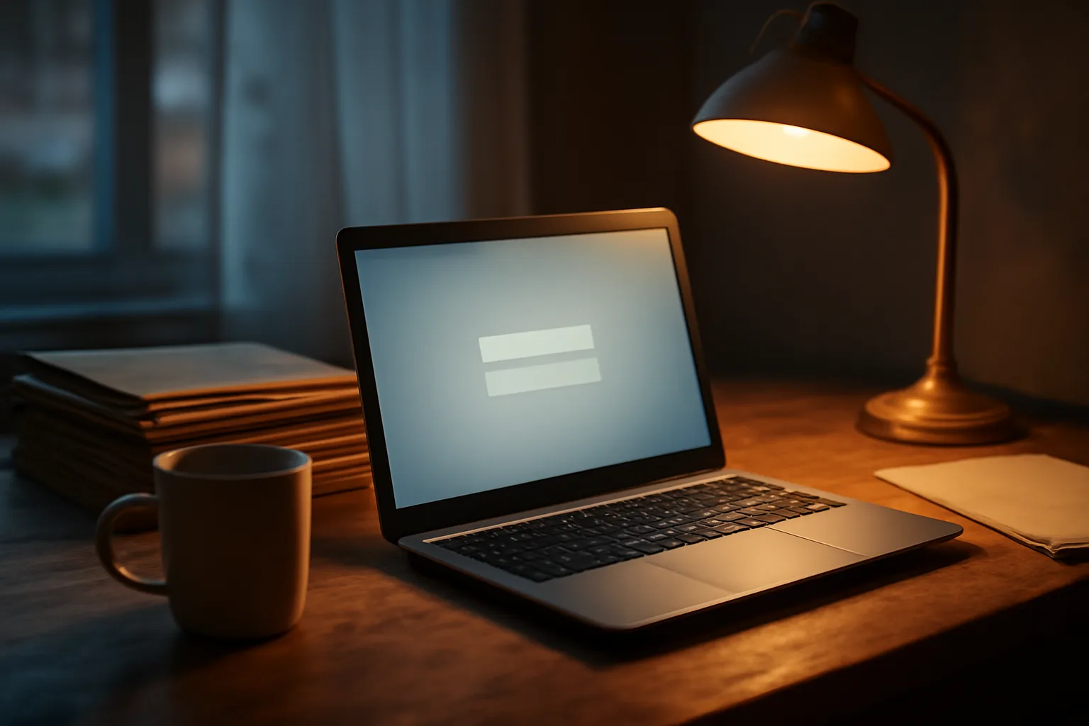 Volunteer treasurer's desk with laptop open at night during 990-N filing