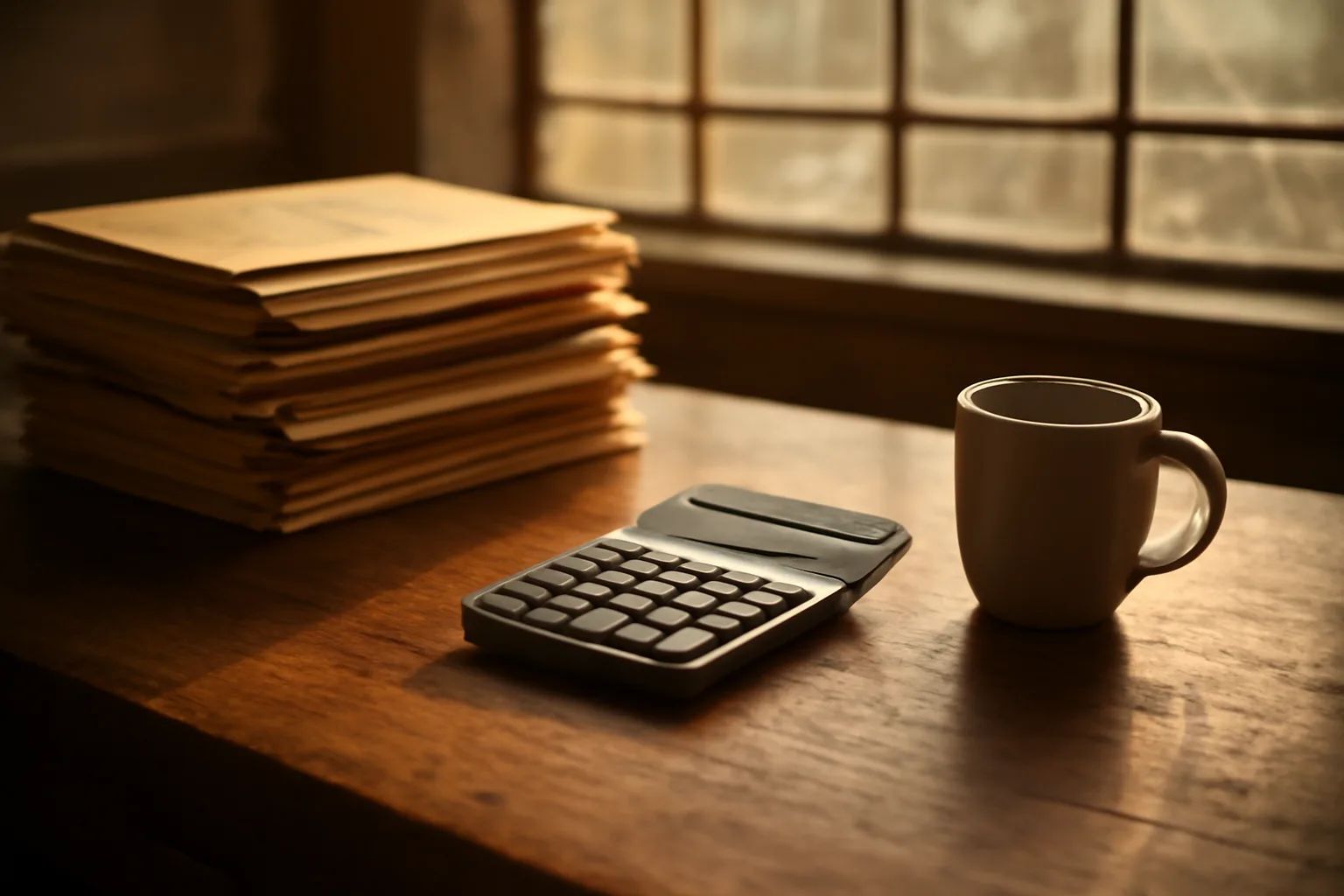Treasurer's desk with folders and calculator, representing booster club 501c3 paperwork in Texas