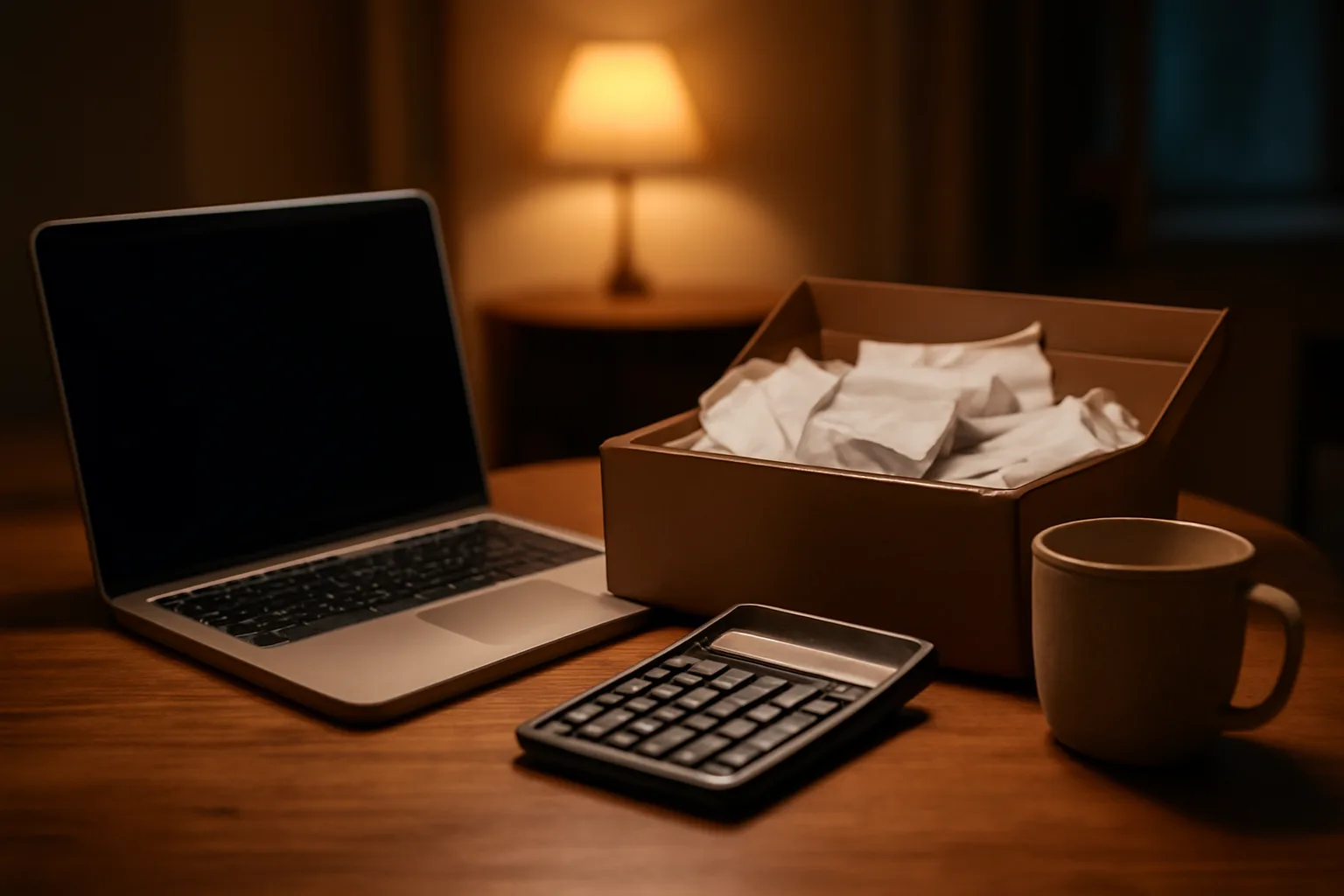 Volunteer treasurer working at a kitchen table on nonprofit filing paperwork