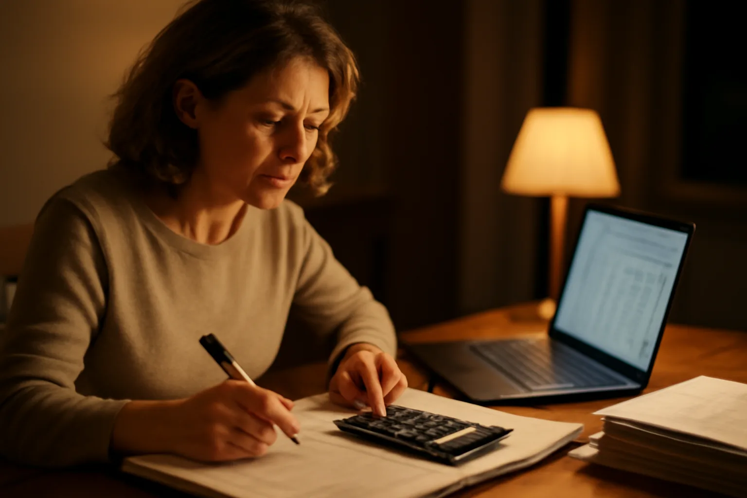 Volunteer treasurer reviewing financial records at home to check the 990-N filing threshold