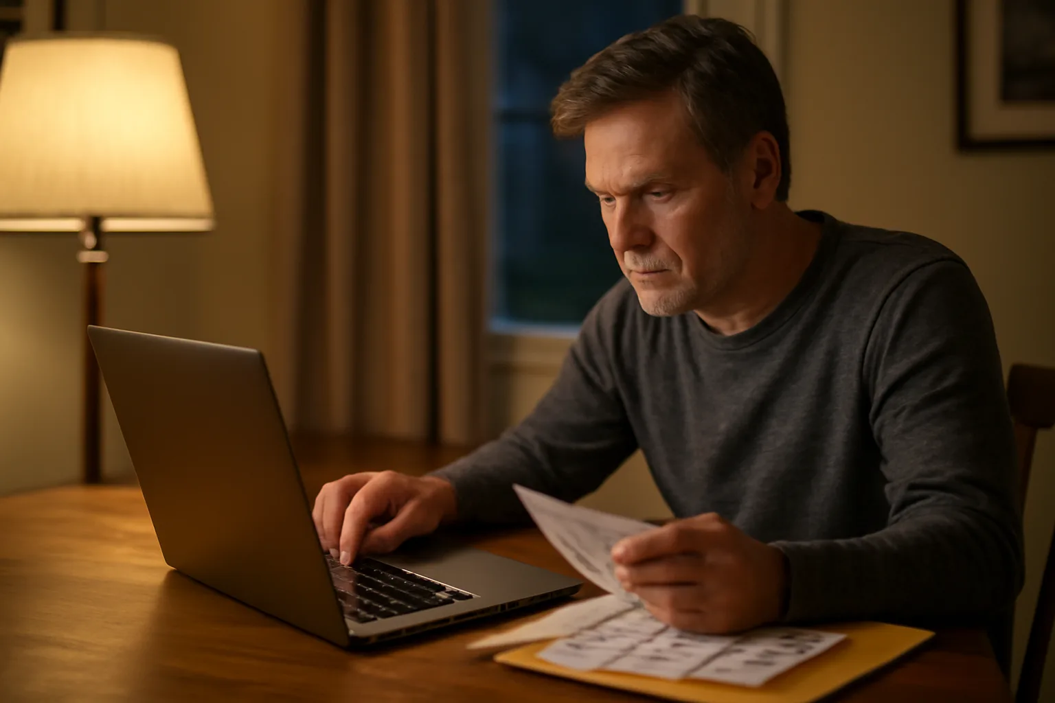 Volunteer treasurer working on a laptop at home preparing a 990-N submission