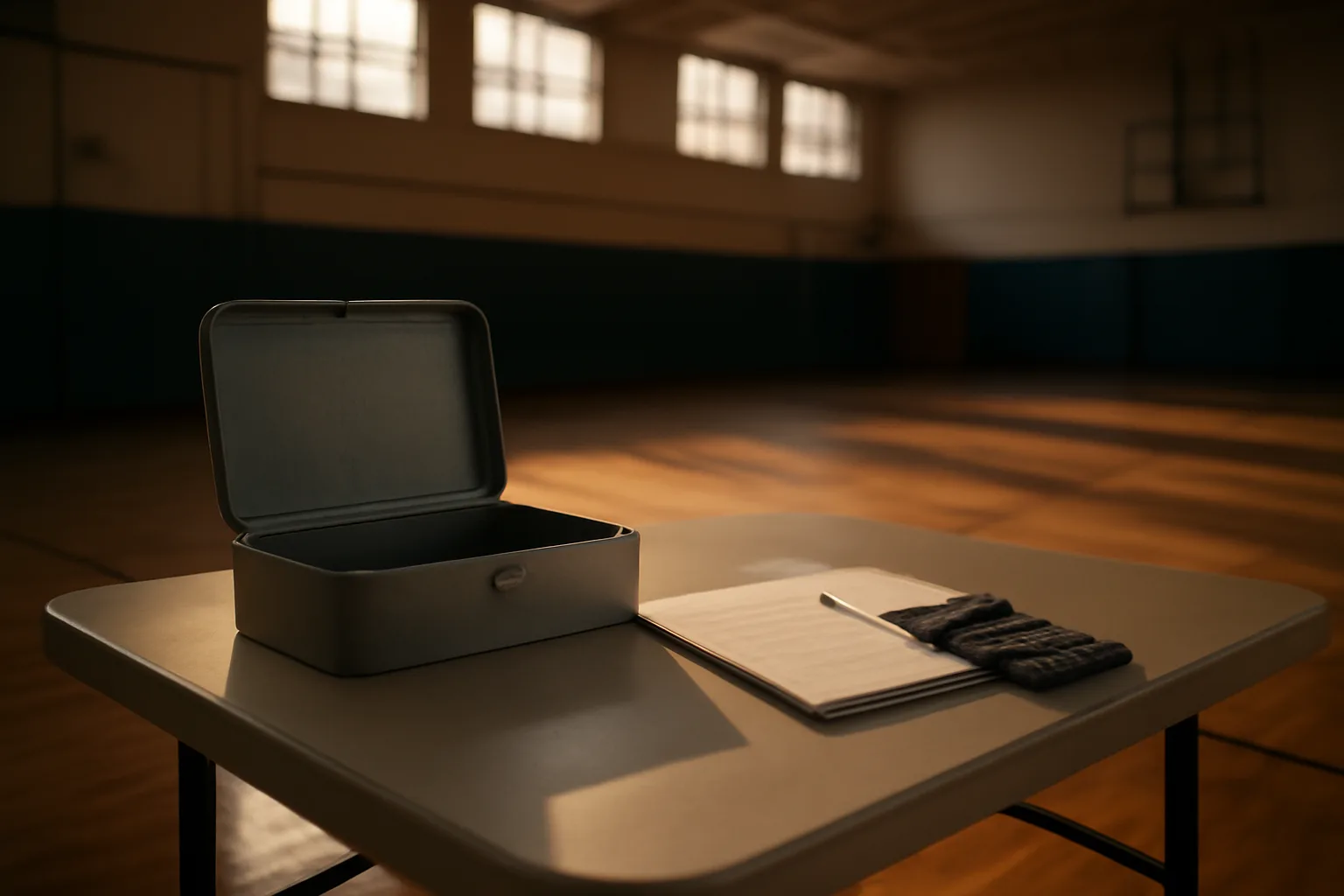 Cash box, notebook, and calculator on a table, illustrating club treasurer duties and responsibilities