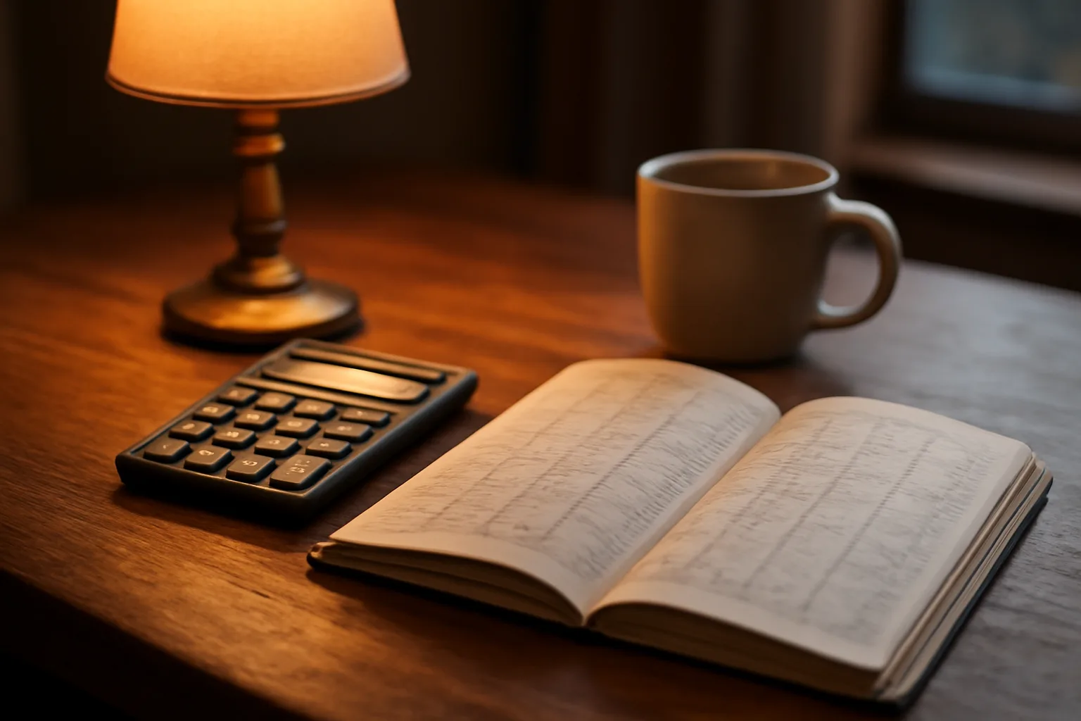Desk scene showing a handwritten ledger similar to a treasurer's report