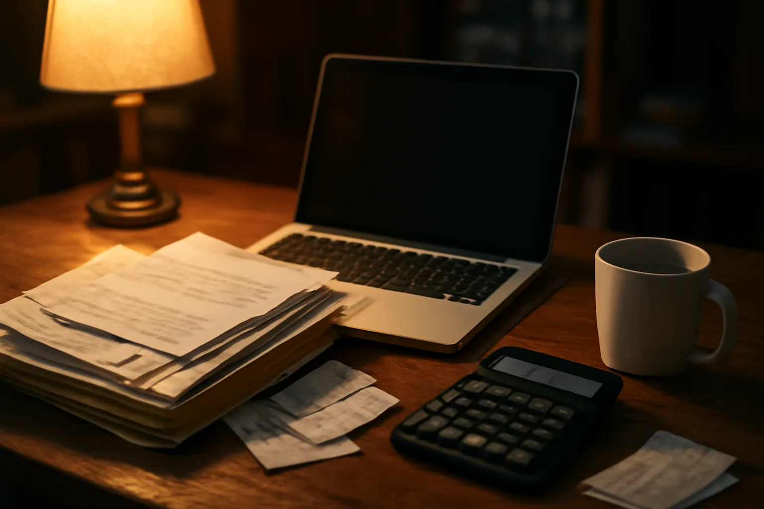 Volunteer treasurer's desk with laptop and receipts while filing 990-EZ electronically