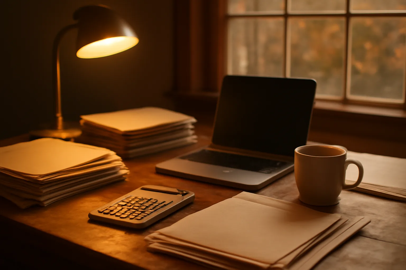 volunteer treasurer's desk with folders and calculator while filing a 990-EZ