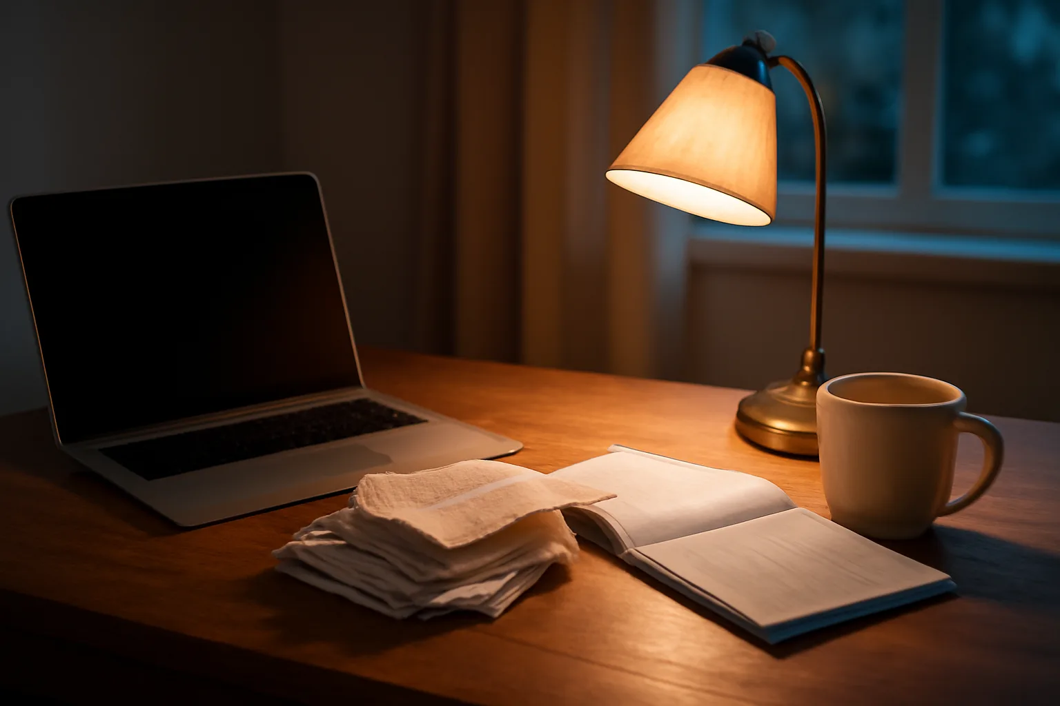 Volunteer treasurer's desk with laptop, receipts, and ledger while filing the 990 postcard