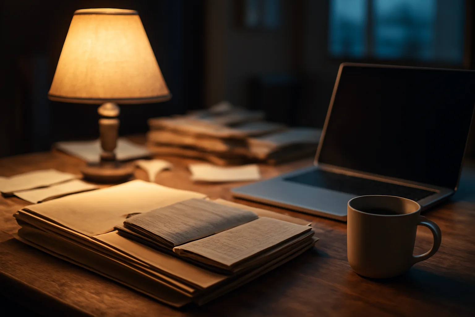 Kitchen table workspace with folders and ledger for a volunteer treasurer filing taxes late