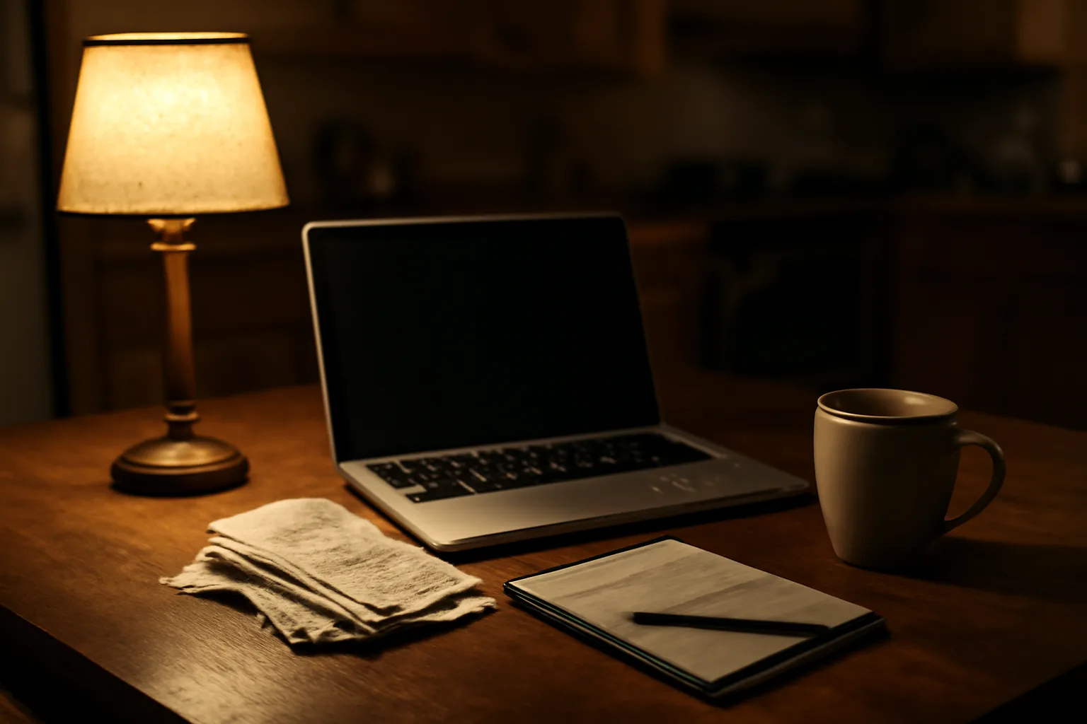 Volunteer treasurer for a nonprofit organization reviewing receipts and a laptop at home