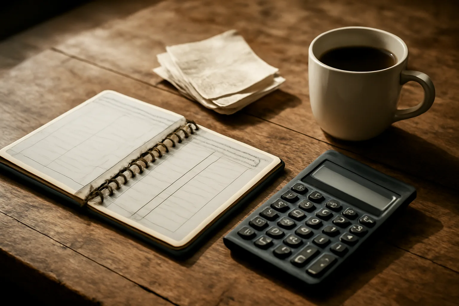 overhead view of a checkbook ledger and receipts on a table, showing what a treasurer does