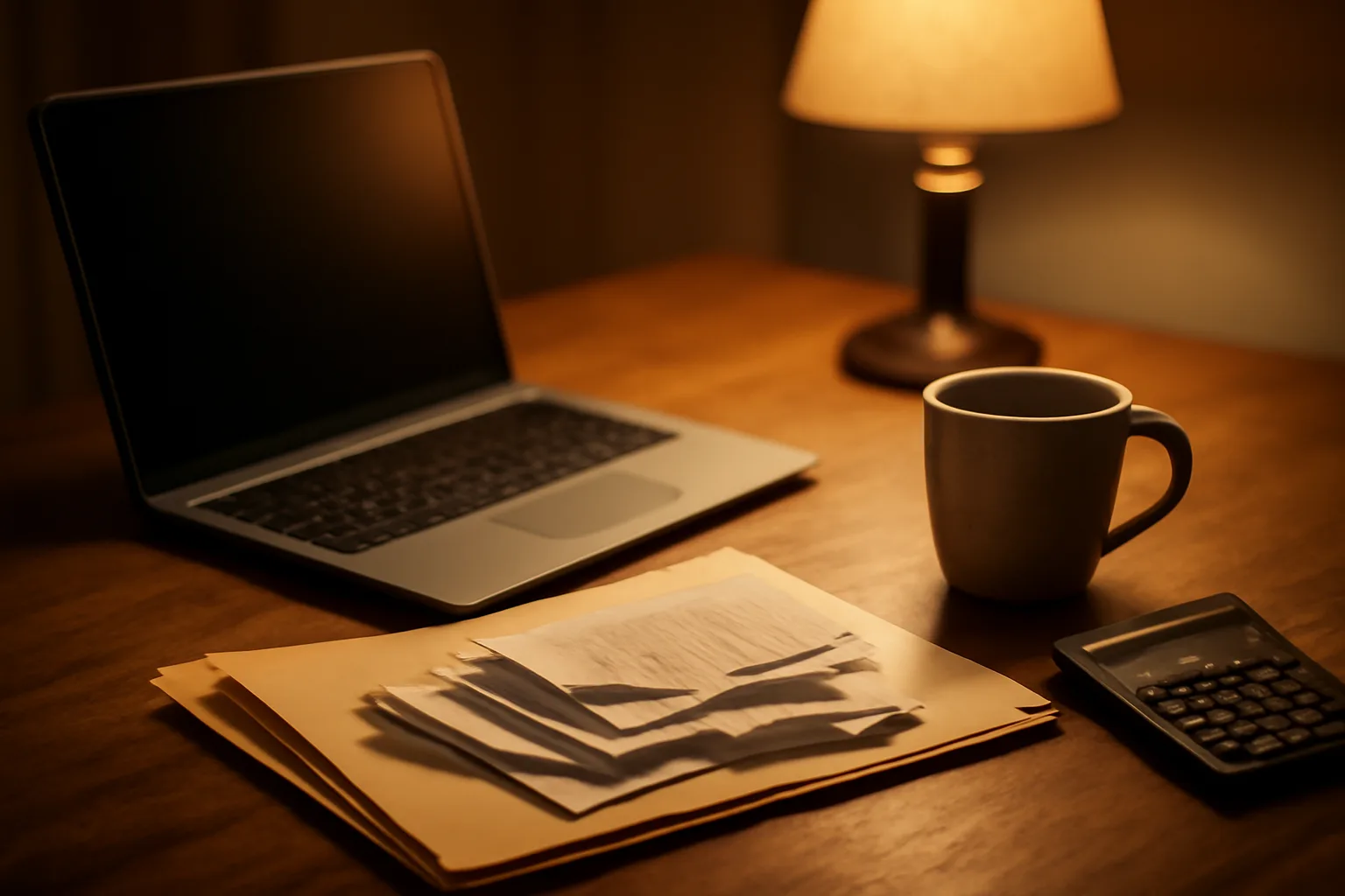 treasurer's laptop and receipt folder on a table while filing a 990-N